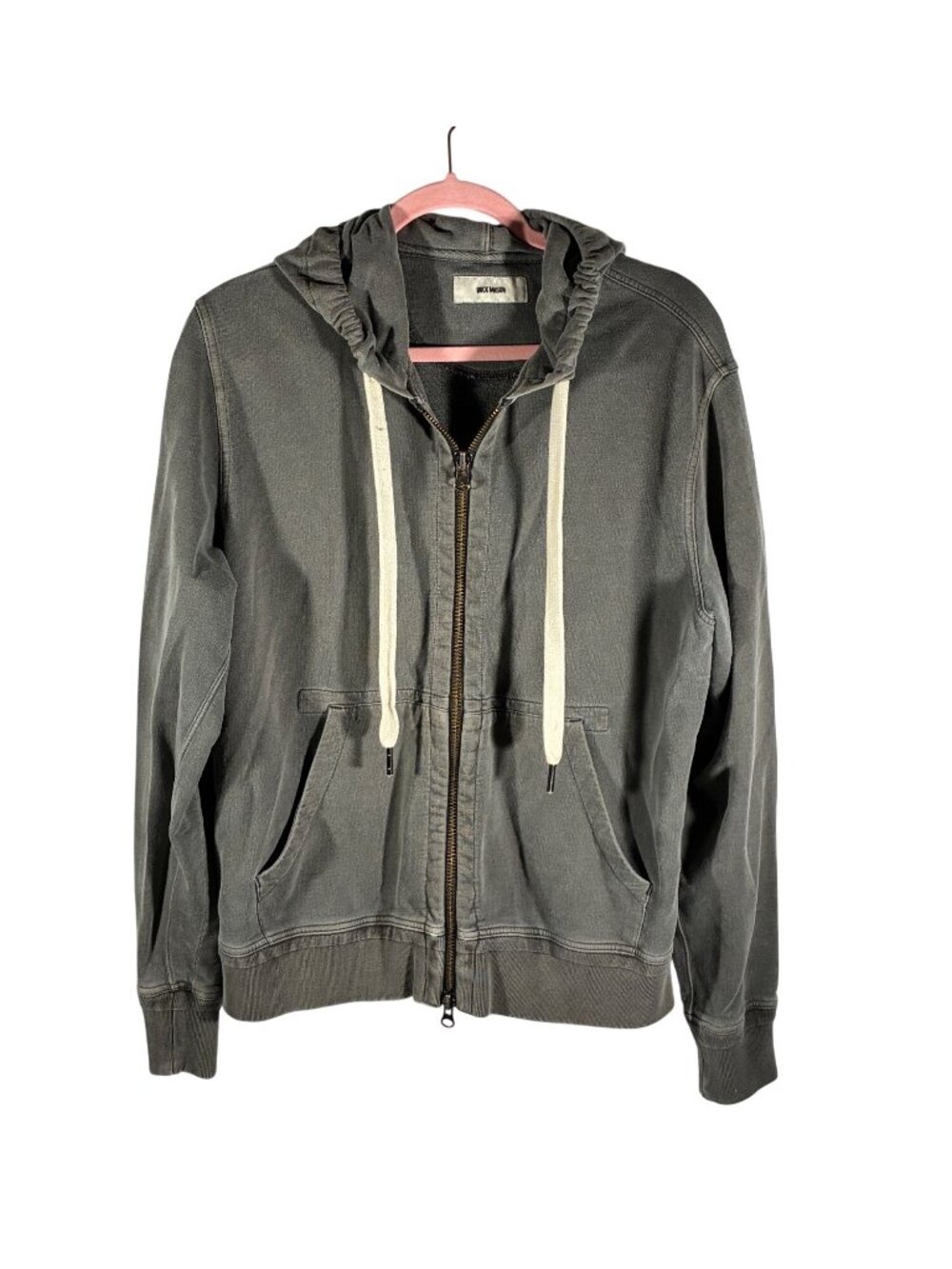 Buck Mason Gray Zip-Up Hoodie Medium 100% Cotton Front Pockets & Drawstring Hood